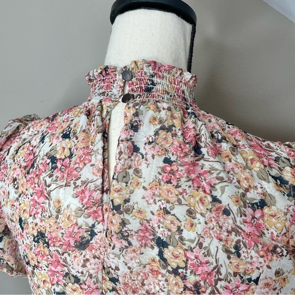 1.State Floral Ruffle Smocked Waist Keyhole Back Tiered Mini Dress XXS - Picture 4 of 12